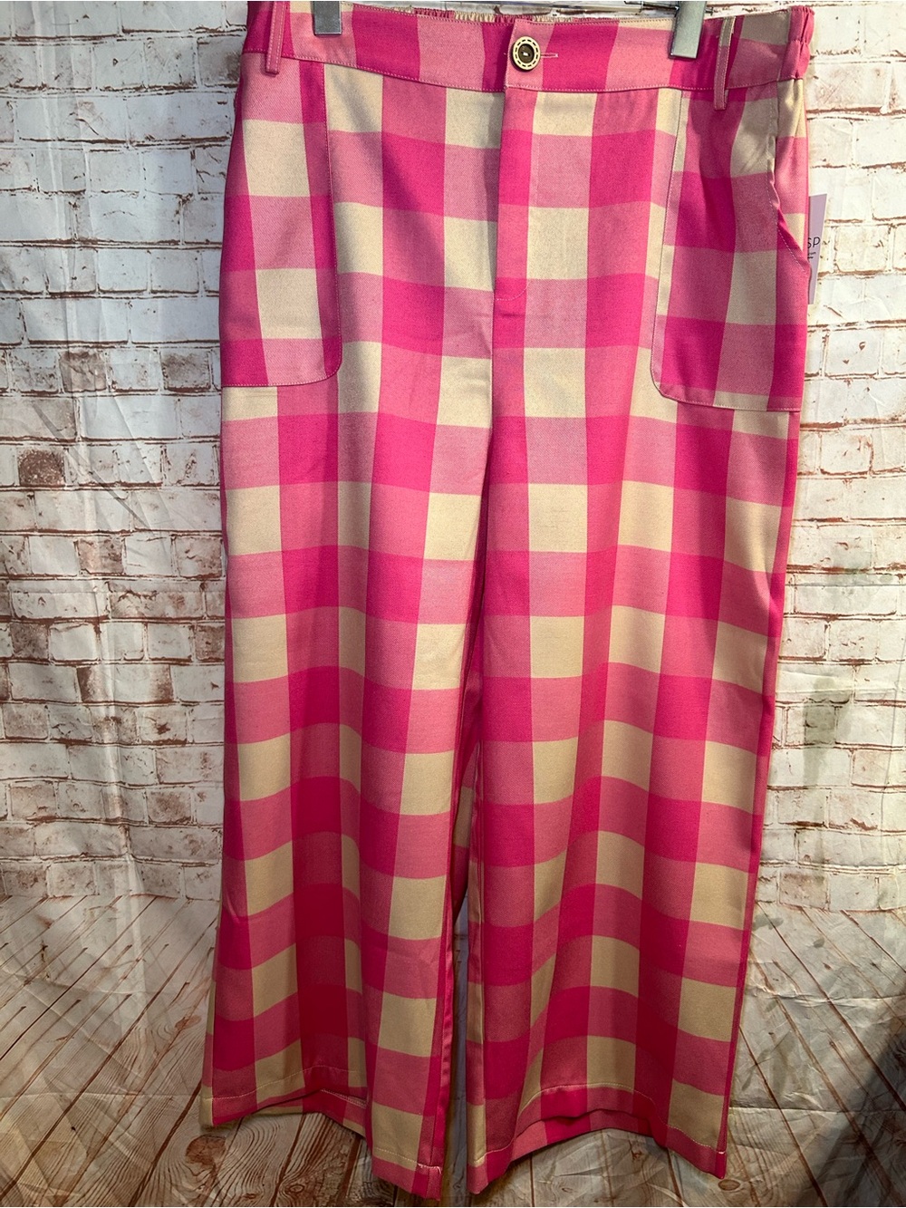 Pink Gingham Cropped Wide Leg Pants and Blazer Set Preppy Barbiecore Size Large - Picture 7 of 10